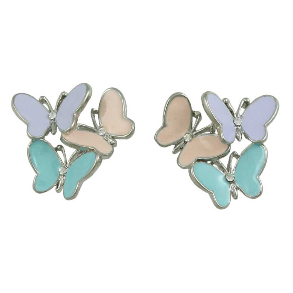 3 Pastel Enamel Butterflies Pierced Earring - FAP281E - Lilylin Designs