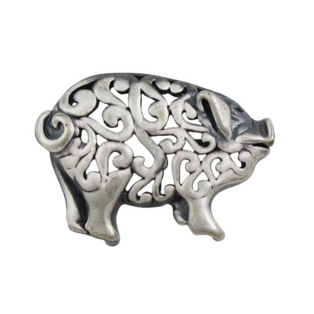 Pewter Pig Brooch Pin with Filigree Body - FAP433 - Lilylin Designs