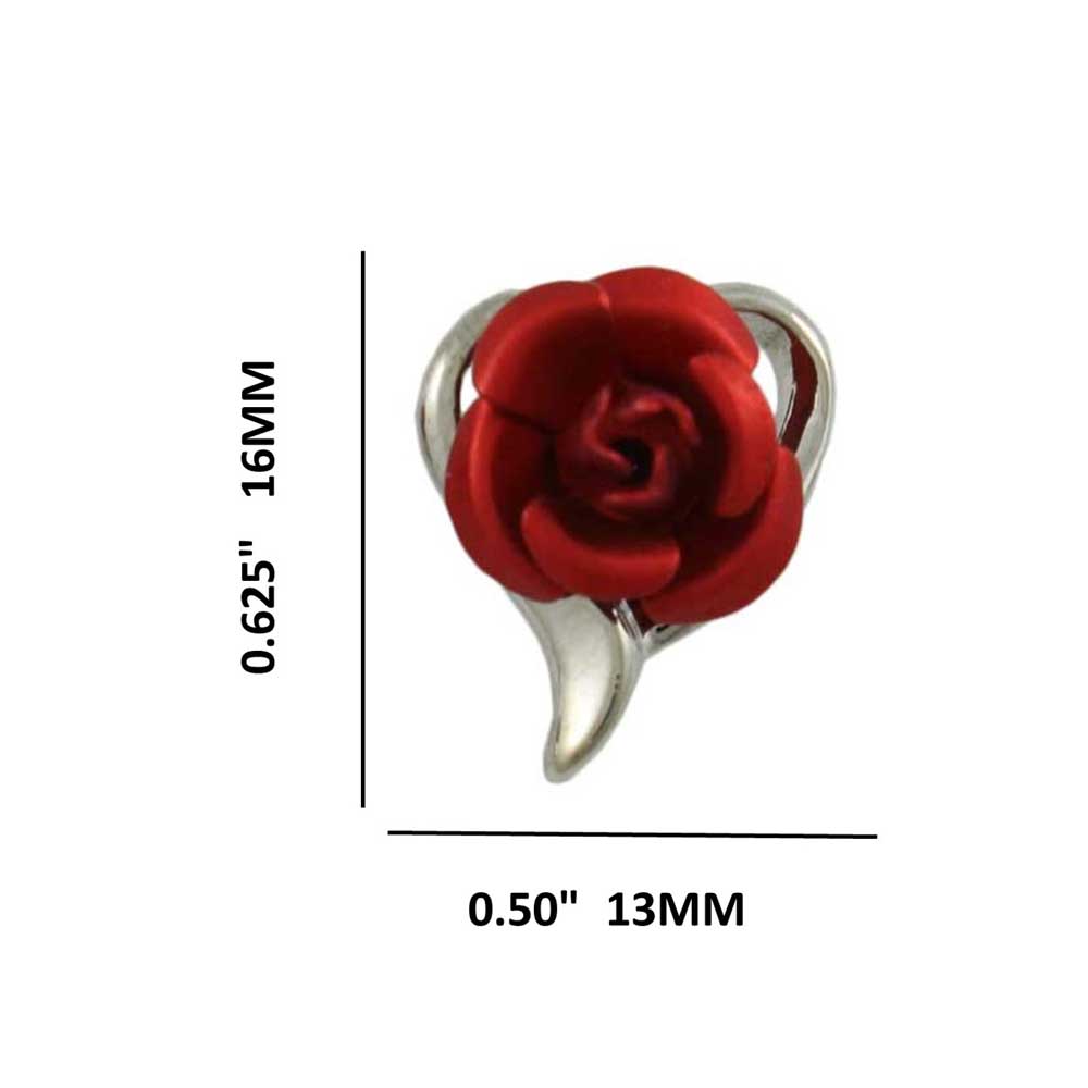 Silver Open Heart with Red Rose Pierced Earring - FE105 - Lilylin Designs