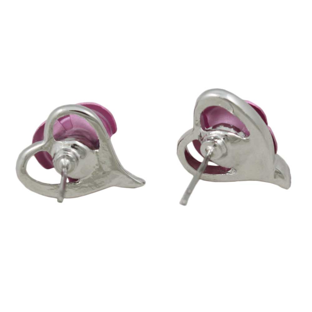Silver Open Heart with Pink Rose Pierced Earring - FE105PK - Lilylin Designs