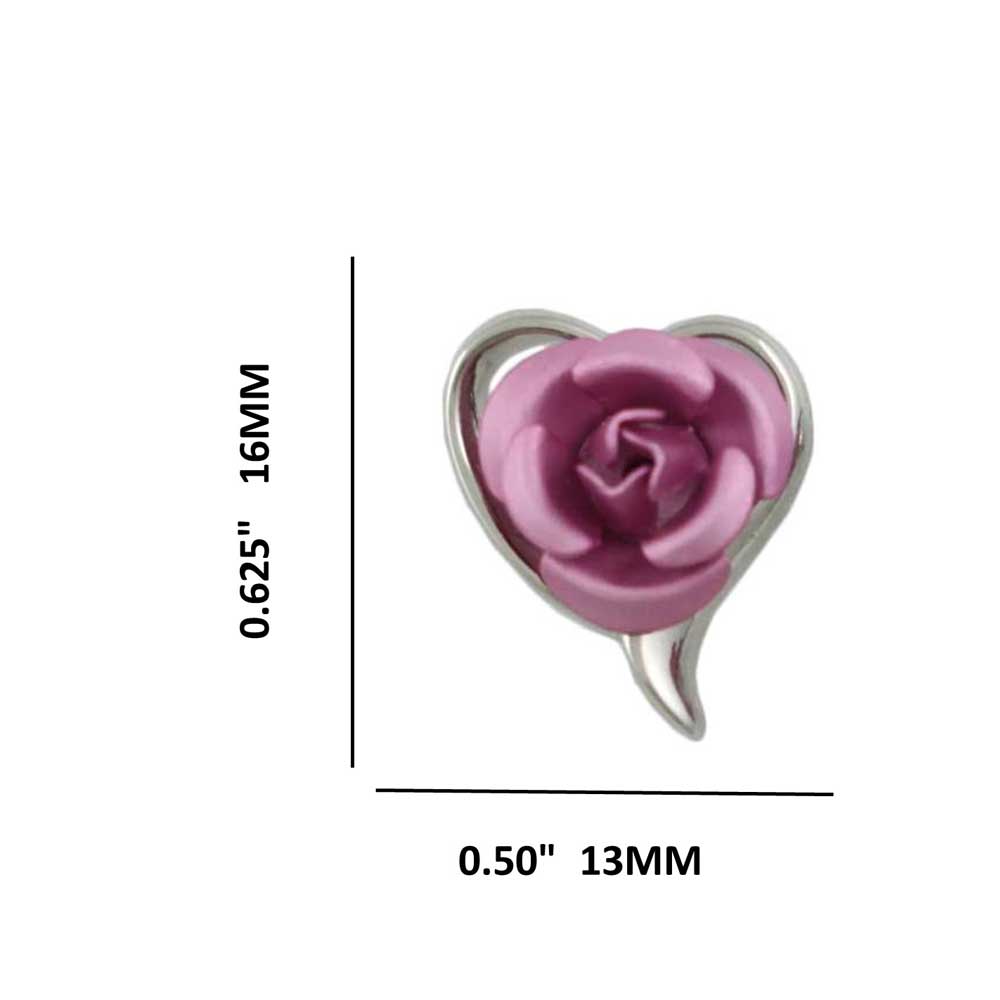 Silver Open Heart with Pink Rose Pierced Earring - FE105PK - Lilylin Designs
