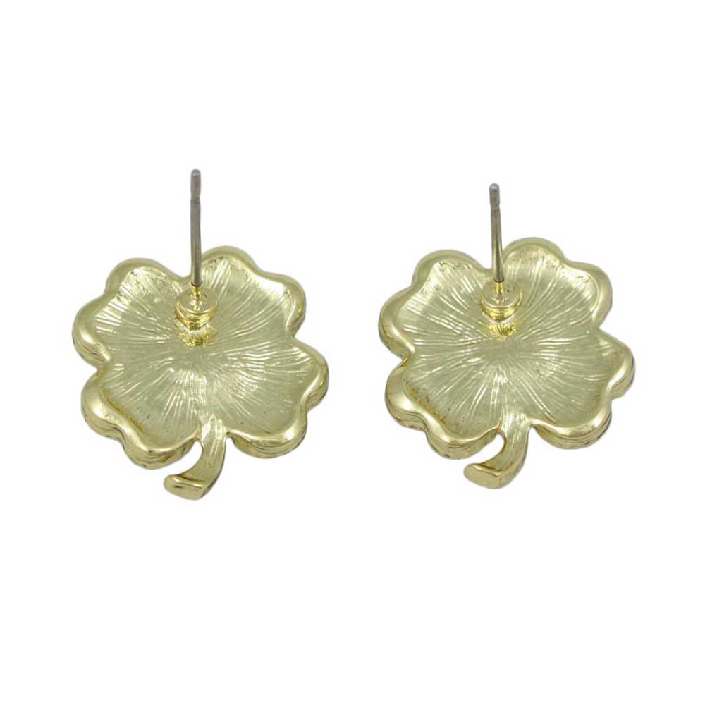 Green Enamel Lucky 4 Leaf Clover Pierced Earring - FE115 - Lilylin Designs