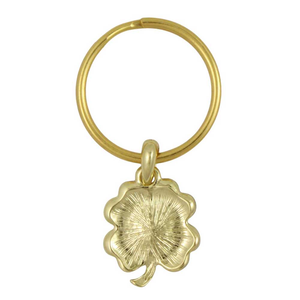 Back view of Gold keychain with a green four-leaf clover charm on a white background - Lilylin Designs