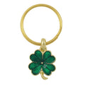 Gold keychain with a green four-leaf clover charm on a white background - Lilylin Designs