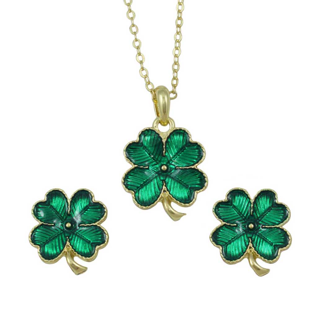 Lilylin Designs Lucky 4 Leaf Clover Necklace and Clip Earring Gift Set
