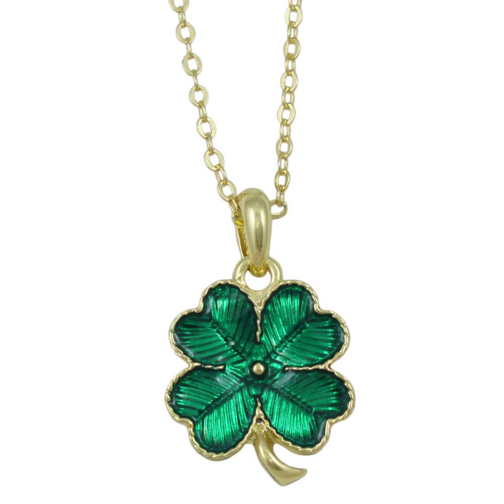 Green Enamel 4 Leaf Clover Pendant on Gold Chain - FE115N - Lilylin Designs