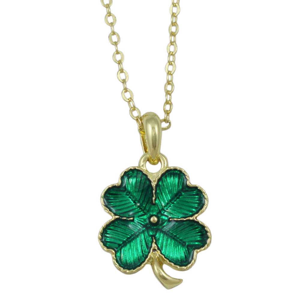 Lilylin Designs Green Enamel 4 Leaf Clover Pendant on Gold Chain