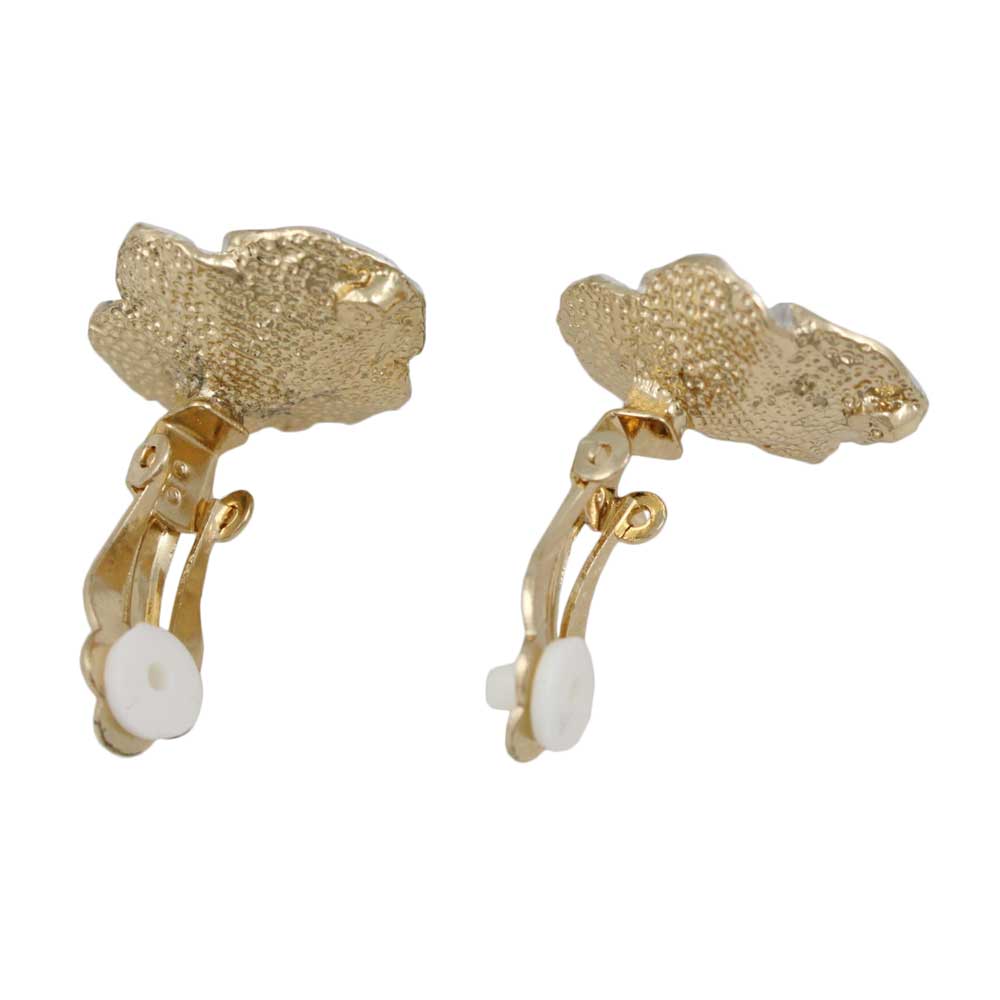 White Enamel Orchid with Gold Center Clip Earring - FE217C - Lilylin Designs