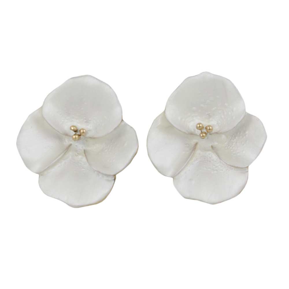 White Enamel Orchid with Gold Center Clip Earring - FE217C - Lilylin Designs
