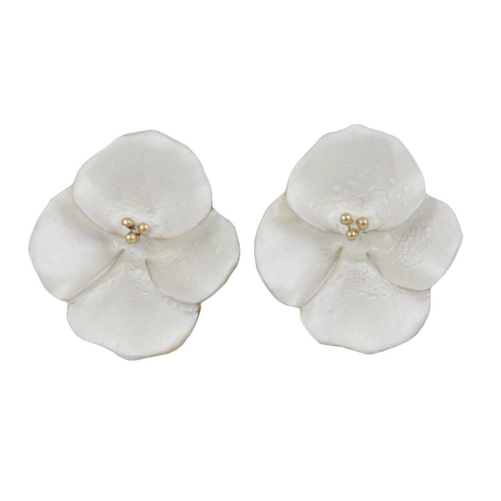 Lilylin Designs White Enamel Orchid with Gold Center Clip Earring