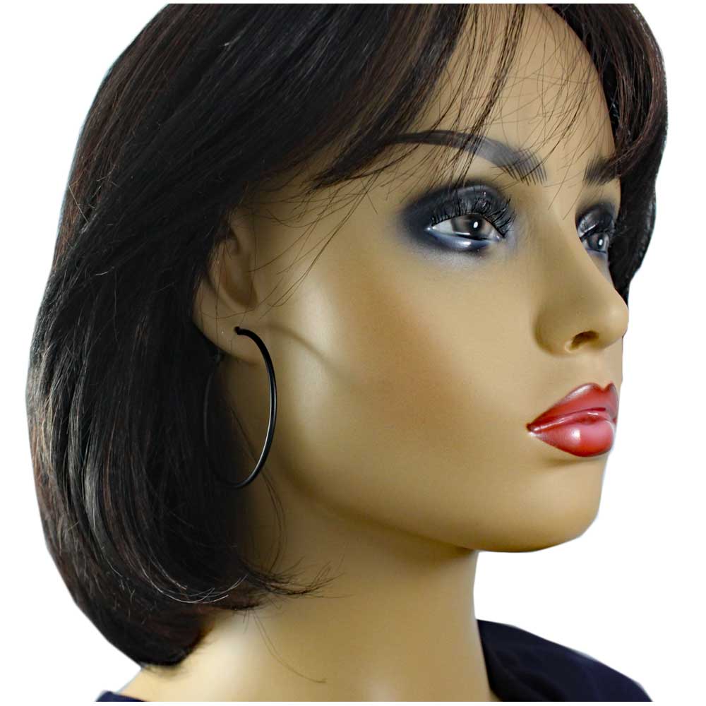 2" Medium Sized Black Skinny Hoop Pierced Earring - FE220BK - Lilylin Designs
