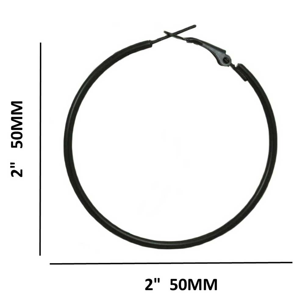 2" Medium Sized Black Skinny Hoop Pierced Earring - FE220BK - Lilylin Designs