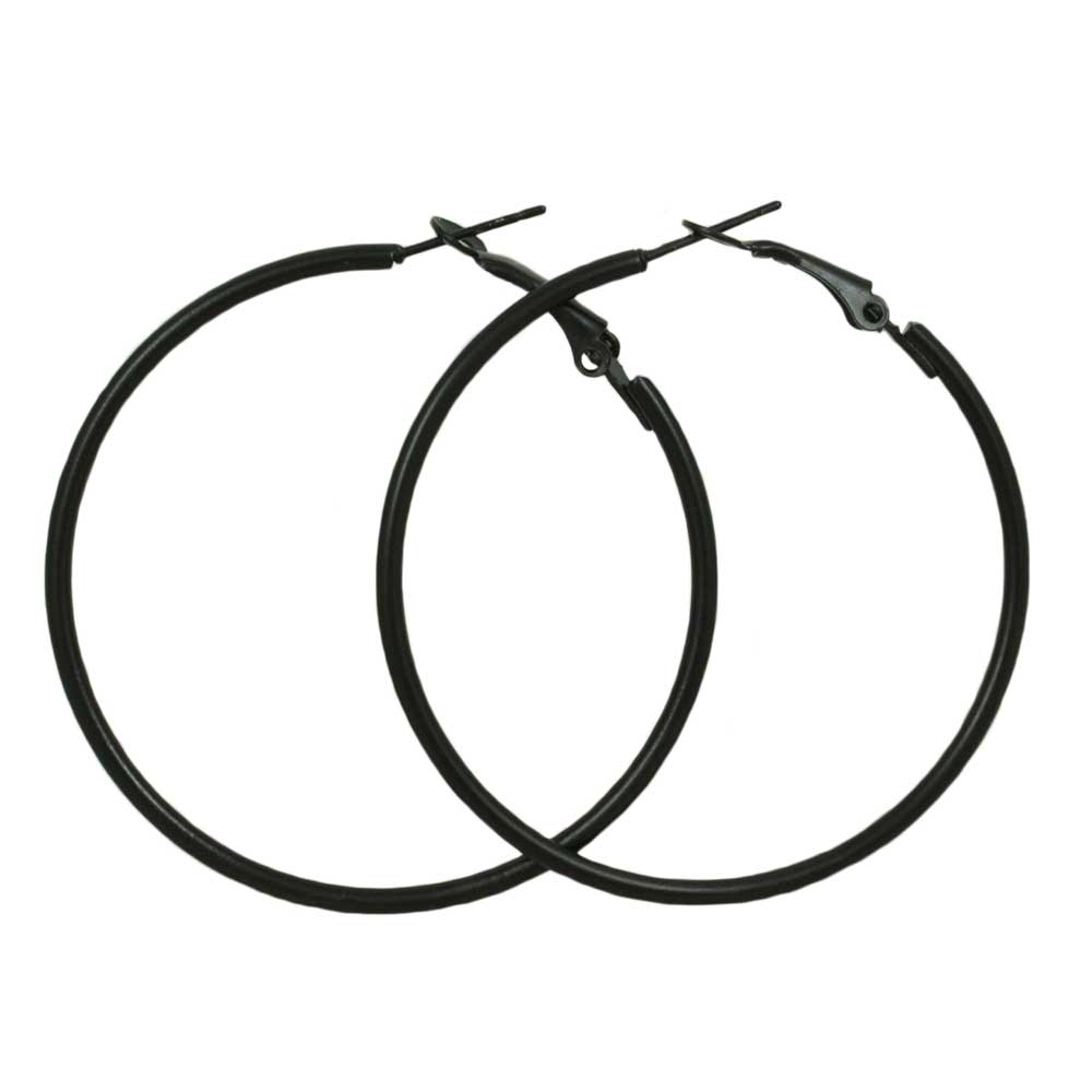 2" Medium Sized Black Skinny Hoop Pierced Earring - FE220BK - Lilylin Designs