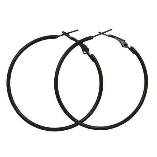 2" Medium Sized Black Skinny Hoop Pierced Earring - FE220BK - Lilylin Designs