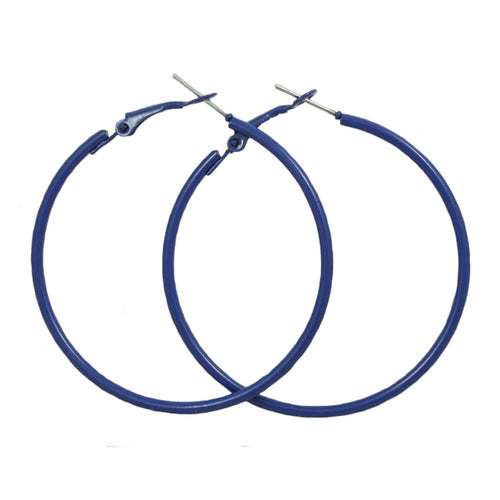 2" Medium Sized Blue Enamel Skinny Hoop Pierced Earring - FE220BL - Lilylin Designs