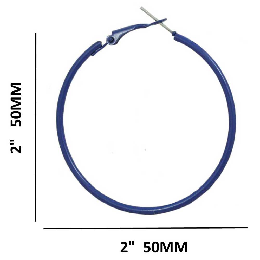 2" Medium Sized Blue Enamel Skinny Hoop Pierced Earring - FE220BL - Lilylin Designs