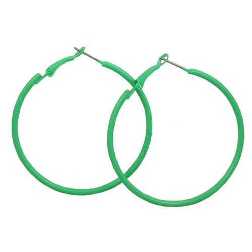 2" Medium Sized Green Enamel Skinny Hoop Pierced Earring - FE220RD - Lilylin Designs