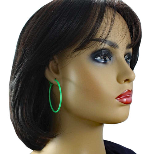 2" Medium Sized Green Enamel Skinny Hoop Pierced Earring - FE220RD - Lilylin Designs