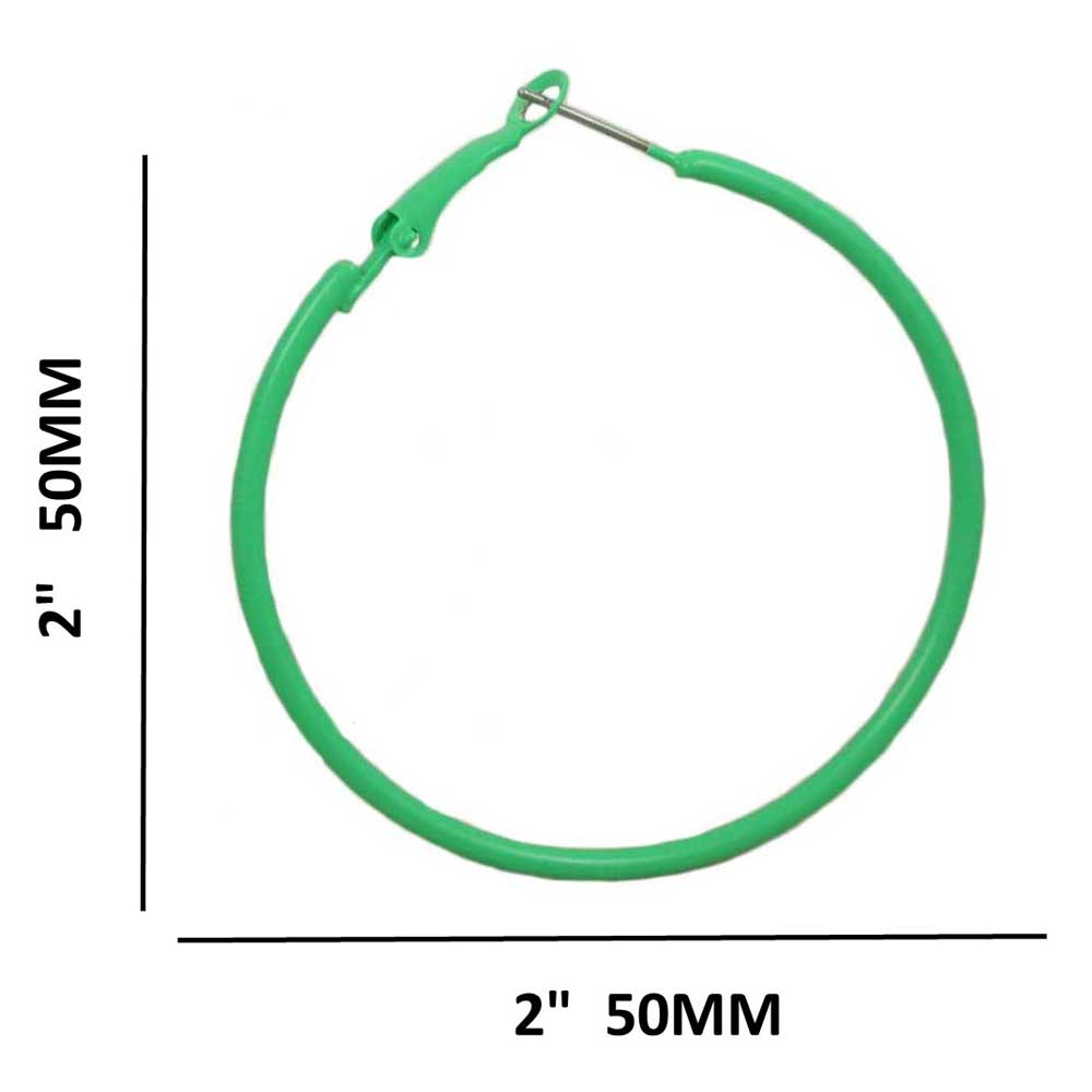2" Medium Sized Green Enamel Skinny Hoop Pierced Earring - FE220RD - Lilylin Designs