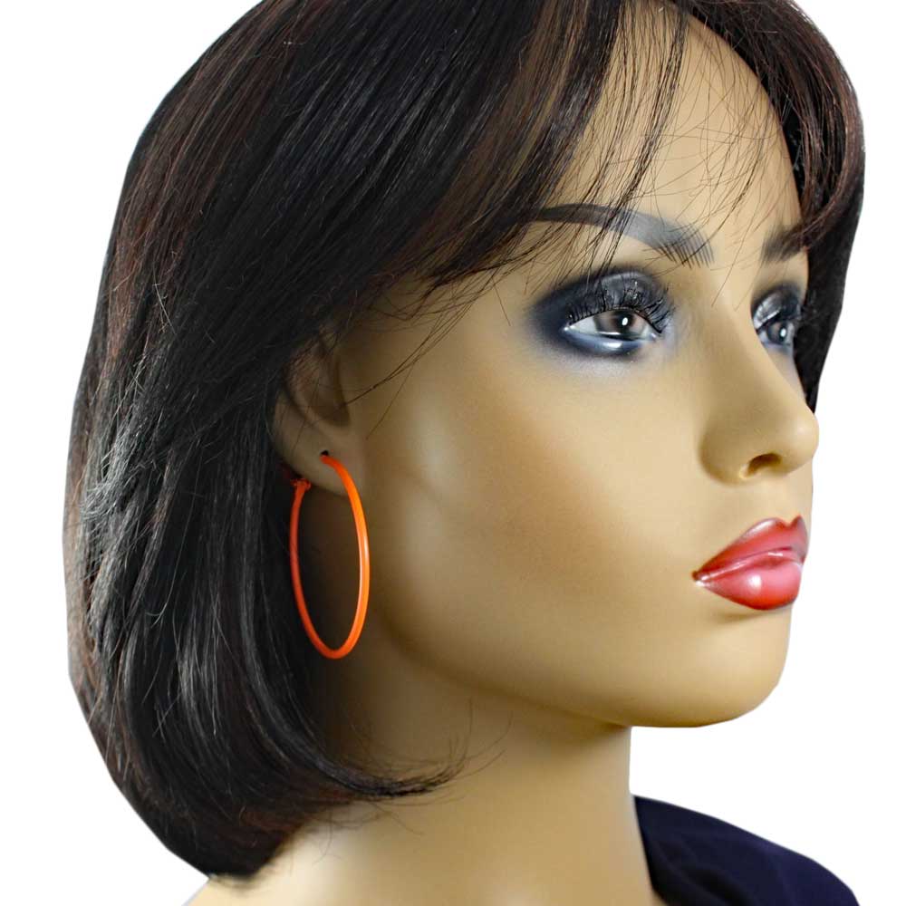 2" Medium Sized Orange Skinny Hoop Pierced Earring - FE220OG - Lilylin Designs