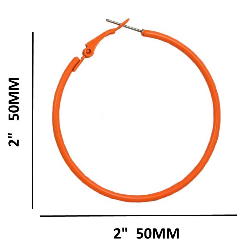 2" Medium Sized Orange Skinny Hoop Pierced Earring - FE220OG - Lilylin Designs