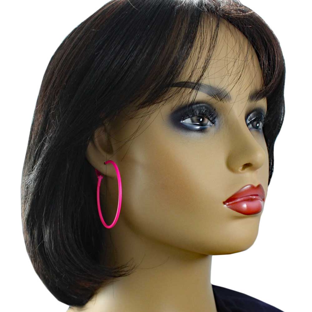 2" Medium Sized Hot Pink Skinny Hoop Pierced Earring - FE220PK - Lilylin Designs