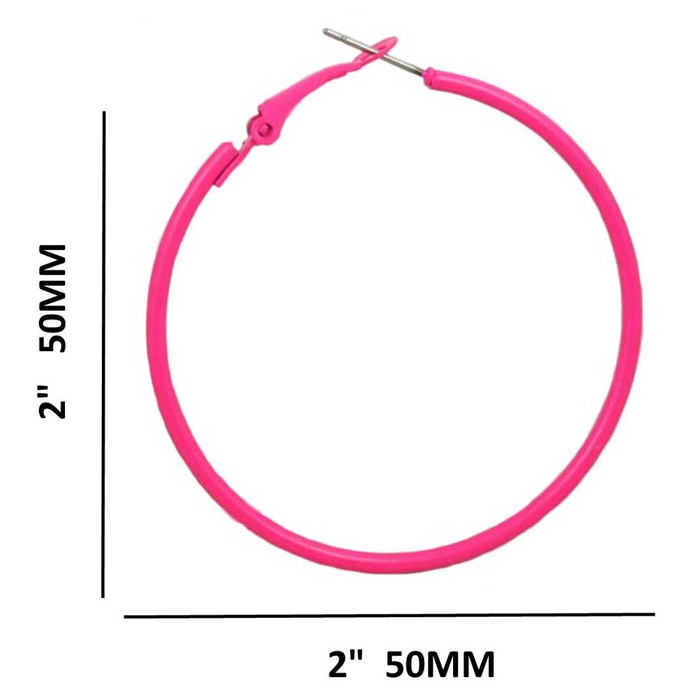 2" Medium Sized Hot Pink Skinny Hoop Pierced Earring - FE220PK - Lilylin Designs