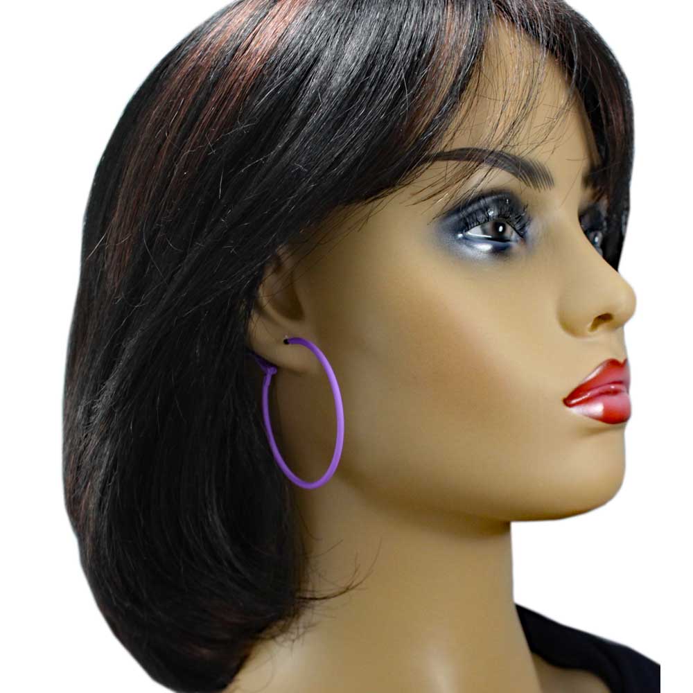 2" Medium Sized Purple Skinny Hoop Pierced Earring - FE220PP - Lilylin Designs