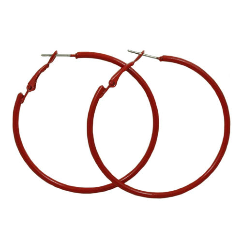 2" Medium Sized Dark Red Enamel Skinny Hoop Pierced Earring - FE220RD - Lilylin Designs