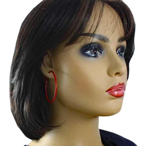 2" Medium Sized Dark Red Enamel Skinny Hoop Pierced Earring - FE220RD - Lilylin Designs