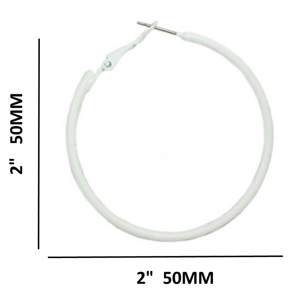 2" Medium Sized White Skinny Hoop Pierced Earring - FE220WT - Lilylin Designs
