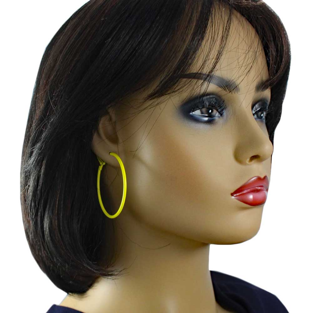 2" Medium Sized Yellow Skinny Hoop Pierced Earring - FE220YW - Lilylin Designs