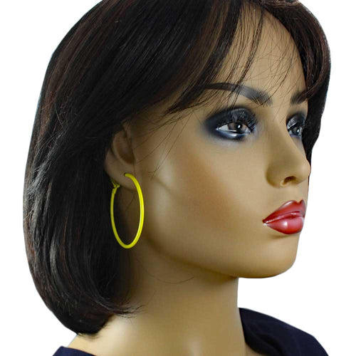 2" Medium Sized Yellow Skinny Hoop Pierced Earring - FE220YW - Lilylin Designs