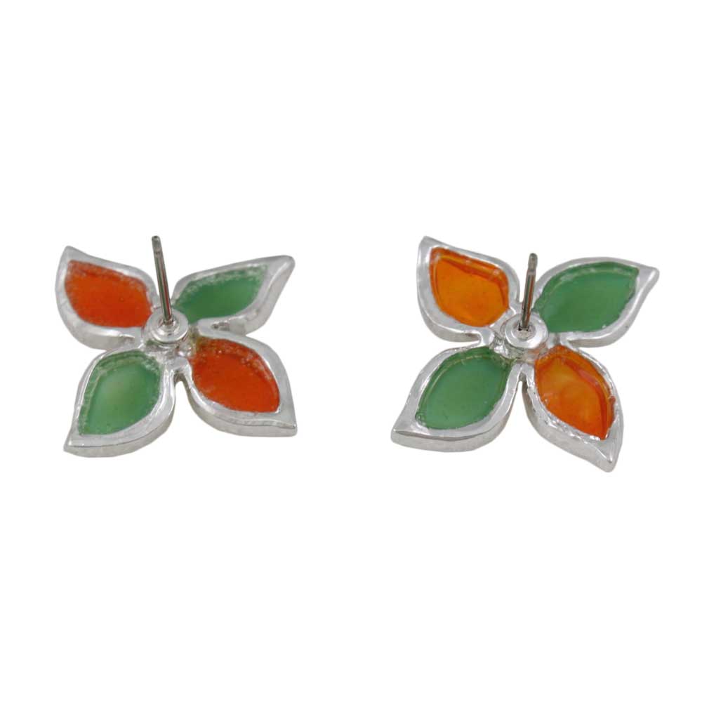 Green and Orange Stained Glass Flower Pierced Earring - FE303 - Lilylin Designs