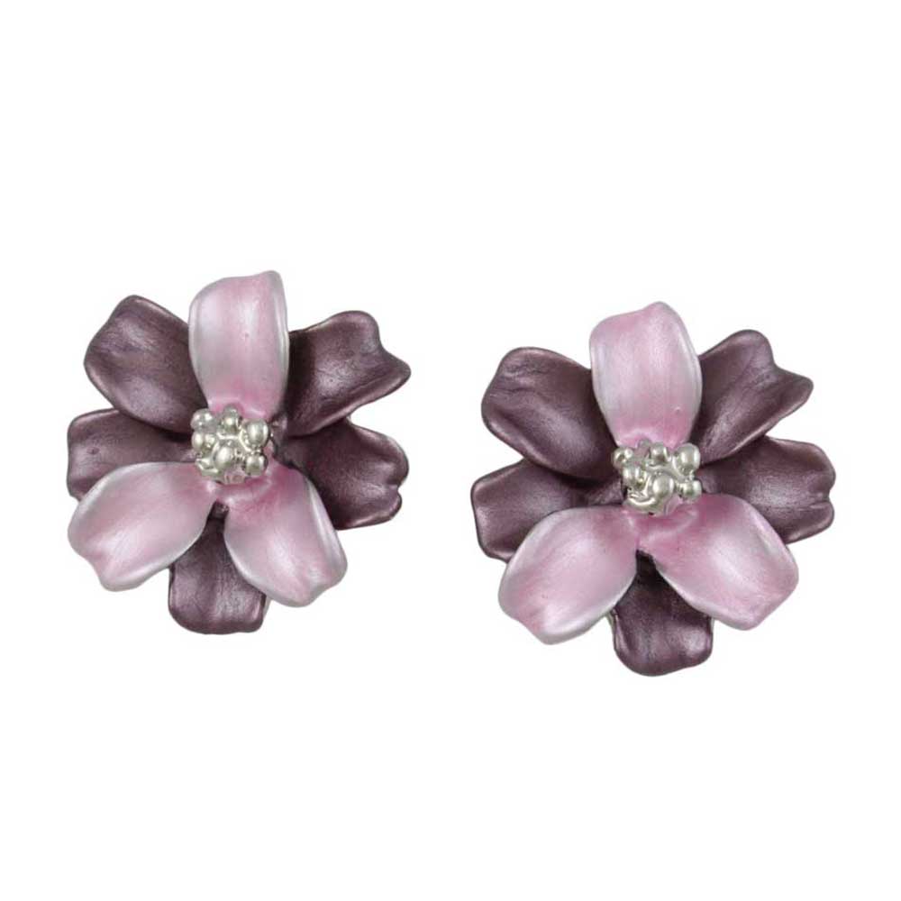 Light and Dark Purple Enamel Flower Pierced Earring - FE312 - Lilylin Designs