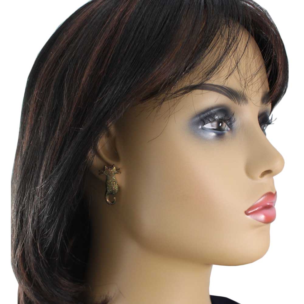 Black Cat with Gold Glitter Pierced Earring - FE320 - Lilylin Designs