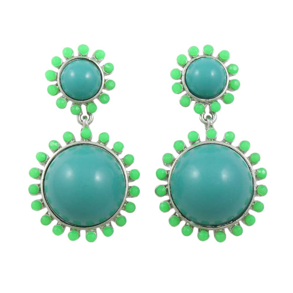Blue Domes with Green Accents Dangling Pierced Earring - FE402 - Lilylin Designs