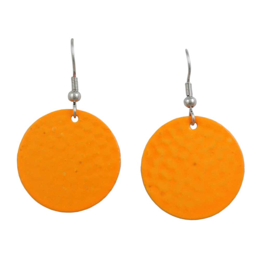 Round Bright Orange Textured Disc Pierced Earring - FE403OG - Lilylin Designs