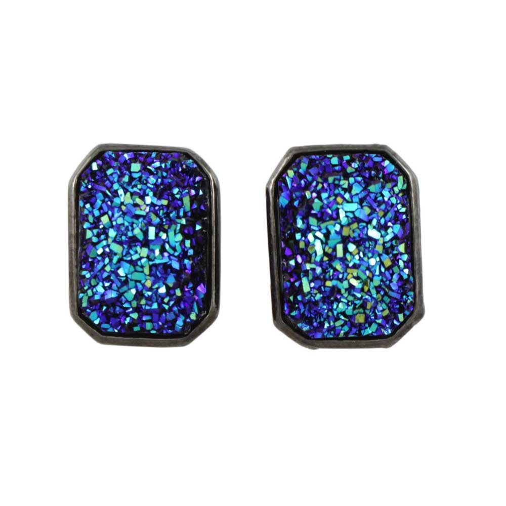 Lilylin Designs Blue Sparkling Fabric Rectangle Pierced Earring