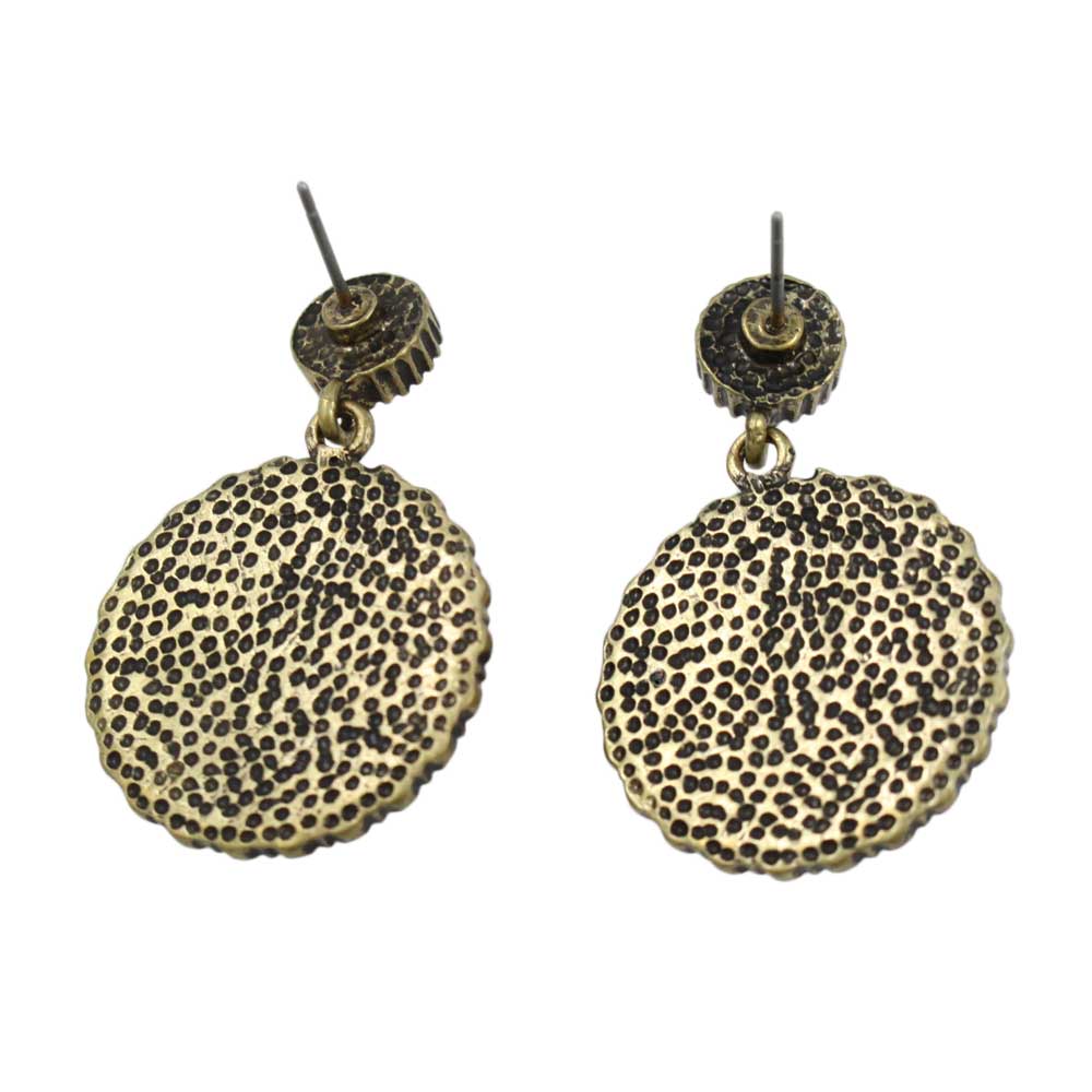 Antique Gold Round Blue Dangling Disc Pierced Earring - FE501BL - Lilylin Designs