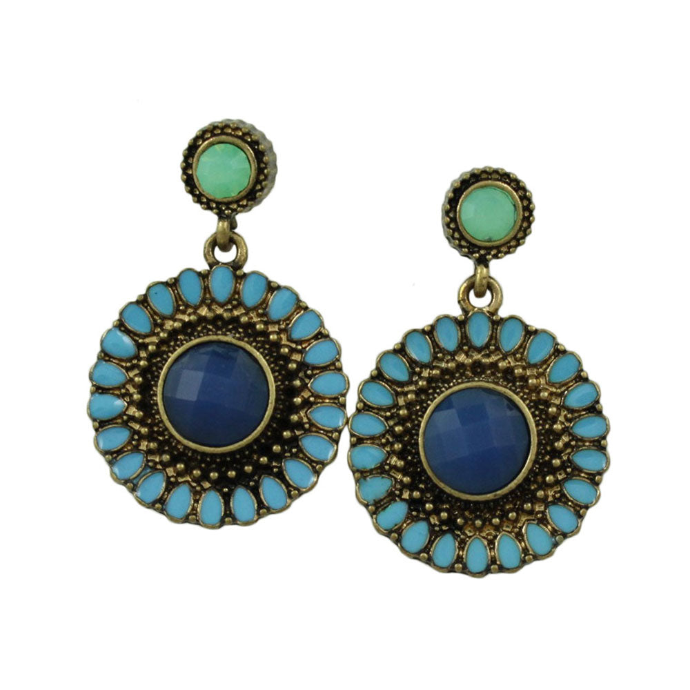 Lilylin Designs Antique Gold Round Blue Dangling Disc Pierced Earring