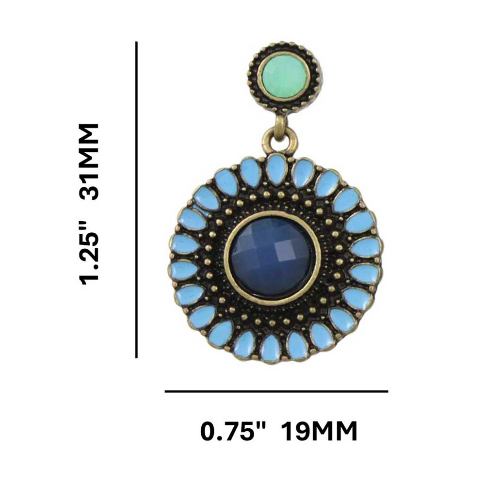 Antique Gold Round Blue Dangling Disc Pierced Earring - FE501BL - Lilylin Designs