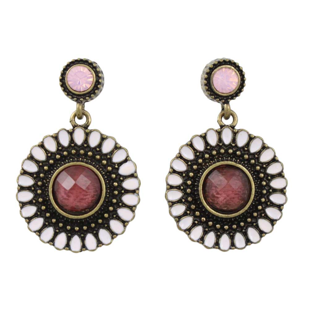 Antique Gold Purple Round Dangling Disc Earring - FE501PP - Lilylin Designs