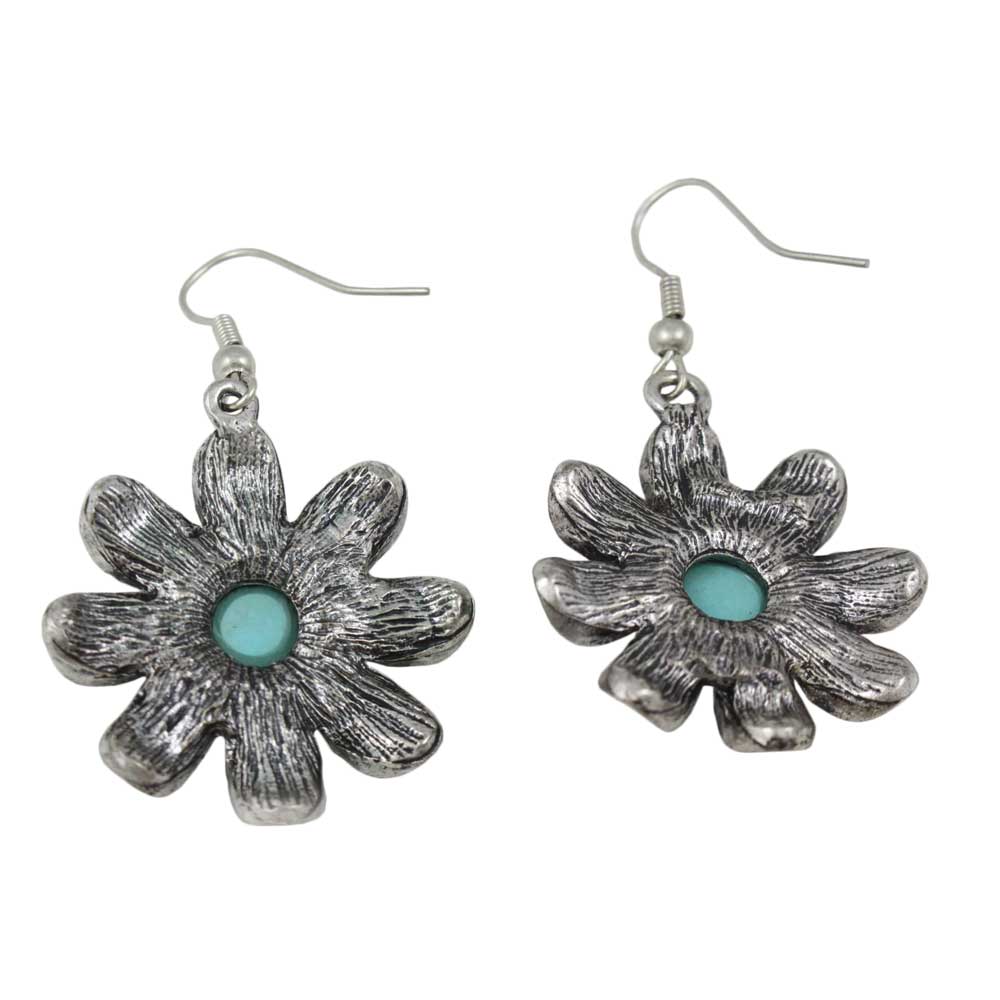 Antique Silver Turquoise Flower Dangling Pierced Earring - FE504 - Lilylin Designs