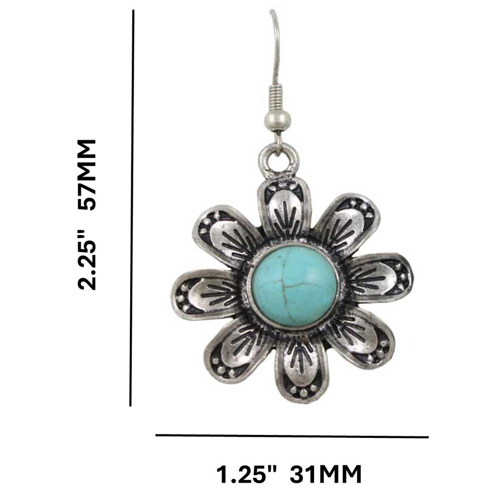 Antique Silver Turquoise Flower Dangling Pierced Earring - FE504 - Lilylin Designs