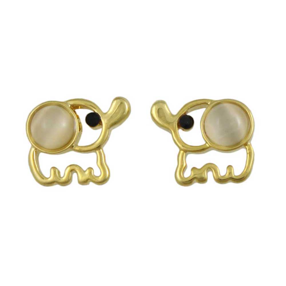 Small Cream Cats Eye Cut - out Elephant Pierced Earring - FE509 - Lilylin Designs