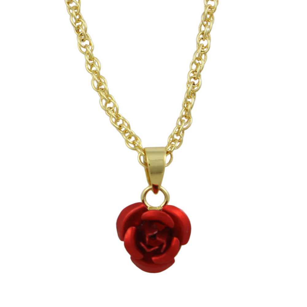 Dainty Red Rose Pendant on Gold - plated Chain - FE510N - Lilylin Designs