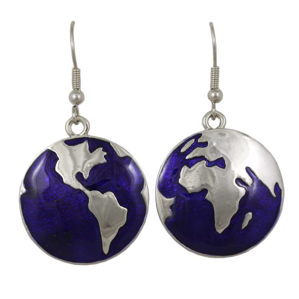 Blue and Silver We Are The World Dangling Earth Earring - FE511 - Lilylin Designs