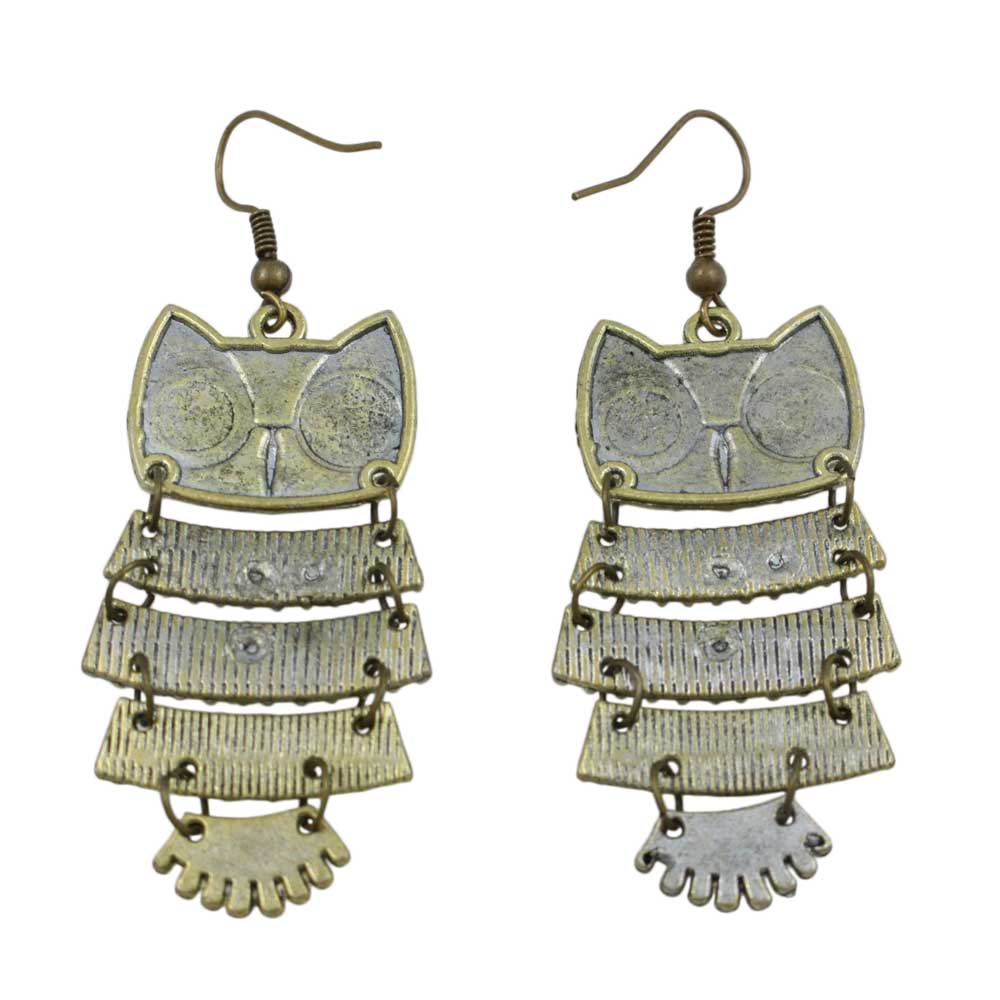 Antique Gold Shimmying Owl Dangle Pierced Earring - FE512 - Lilylin Designs