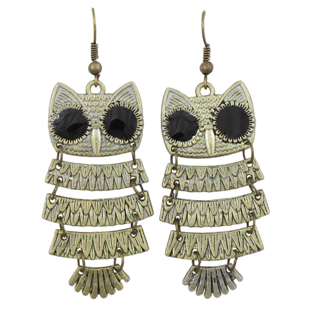 Lilylin Designs Antique Gold Shimmying Owl Dangle Pierced Earring